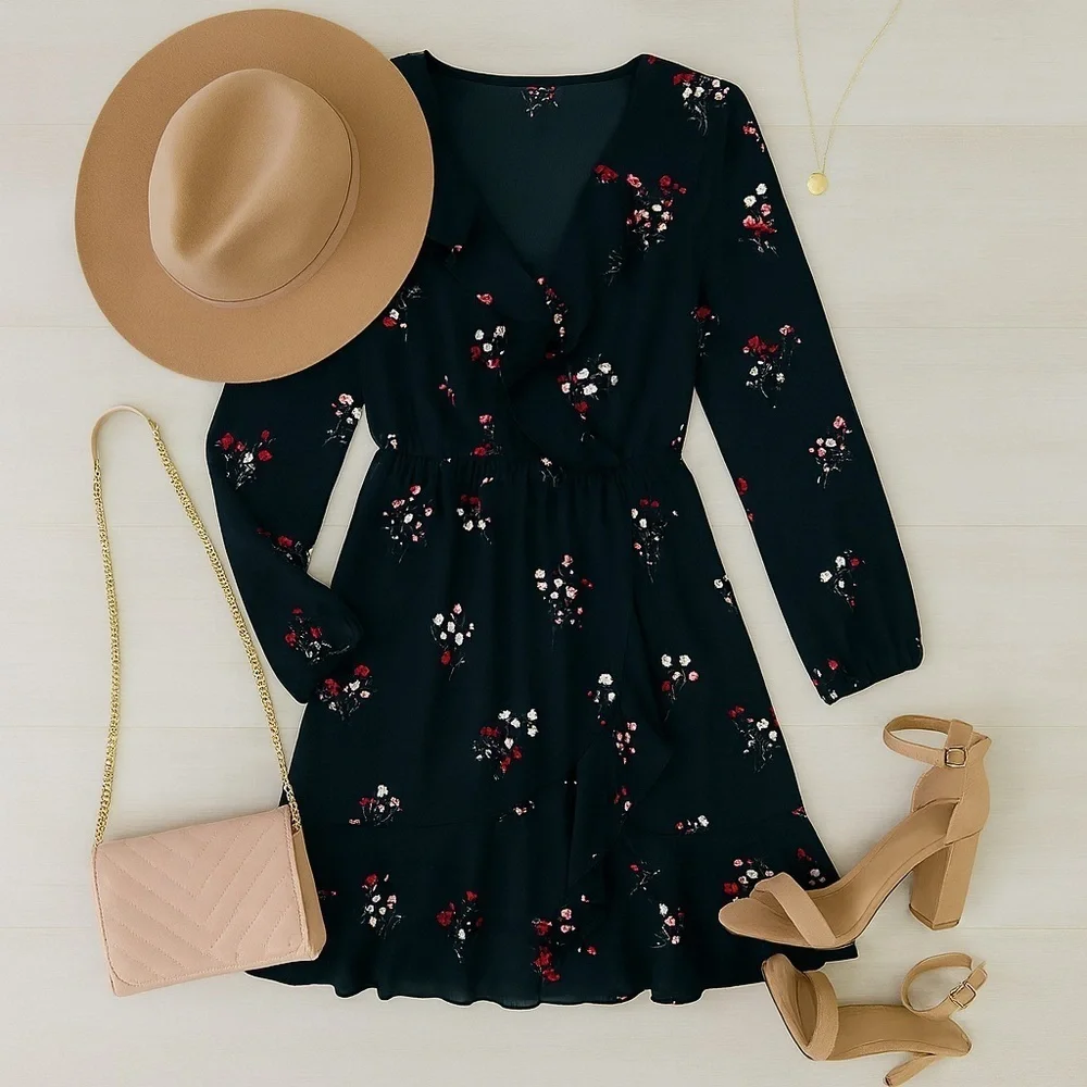 ✨ Express | Black Floral Ruffle Dress – Size Small - Picture 14 of 14